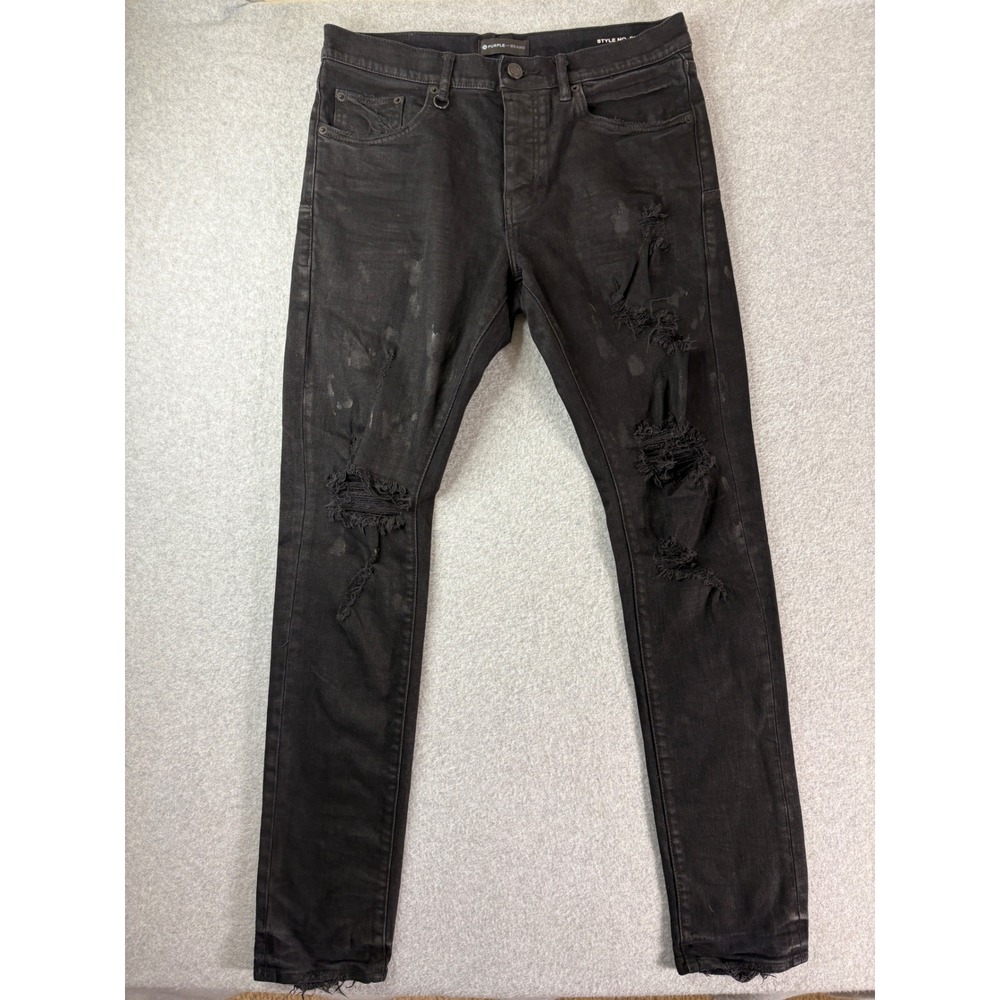 Purple Brand P001 Low Rise Skinny Distressed Black Jeans FW2007JNS Mens Denim